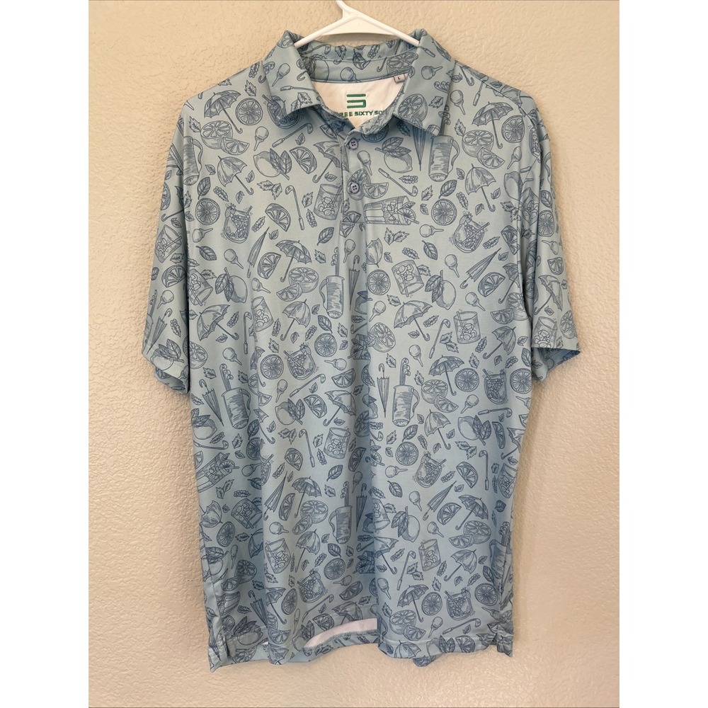 Three Sixty Six Men's Blue Print Performance Golf Polo Size Large